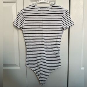Navy and White Striped Short-Sleeve Abercrombie Bodysuit